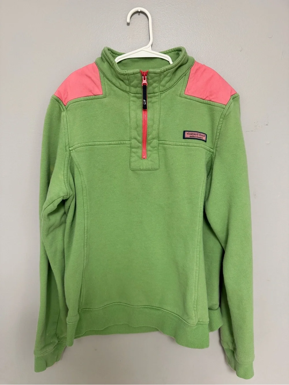 Vineyard Vines Lime Green Sweatshirt with Pink Logo Patch